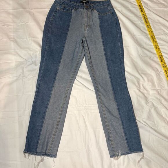 Missguided colorblock straight leg women’s jeans size 6 high rise frayed hem y2k - Picture 1 of 9
